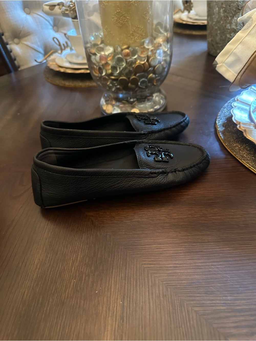 Tory Burch Black Leather Minnie Moc Loafers